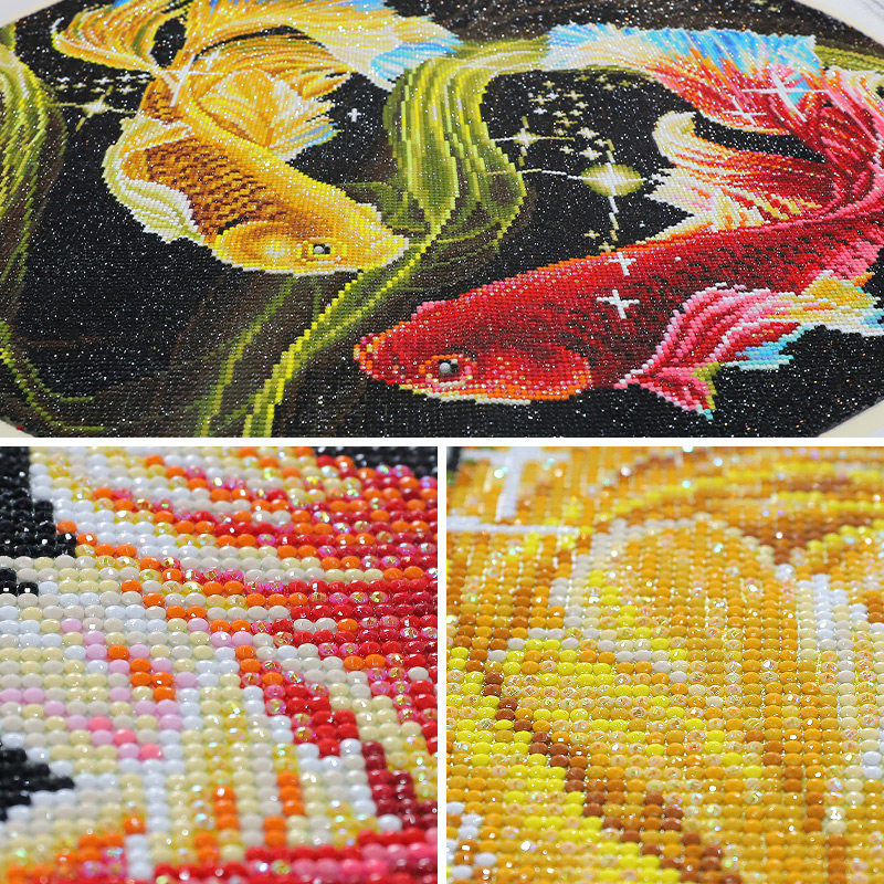 优选2020年新款5d钻石画满钻客厅玄关鲤鱼圆形水晶点贴钻砖十字绣