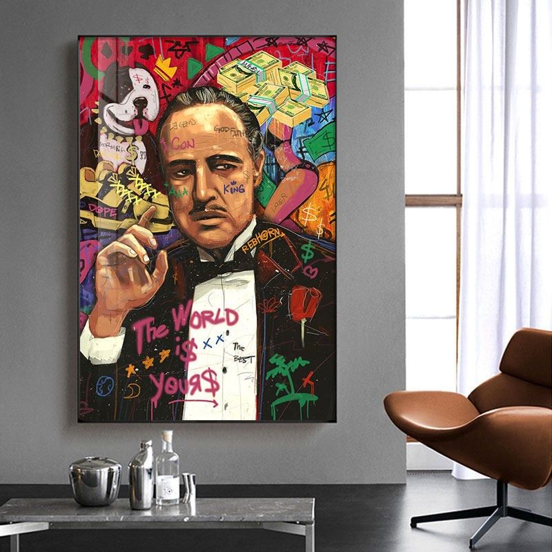 优选教父挂画恶搞艺术涂鸦客厅墙壁装饰画卧室时髦的吉士巴流行风,家居饰品,现代装饰画,淘宝优惠券,粉丝福利购,淘宝优惠卷