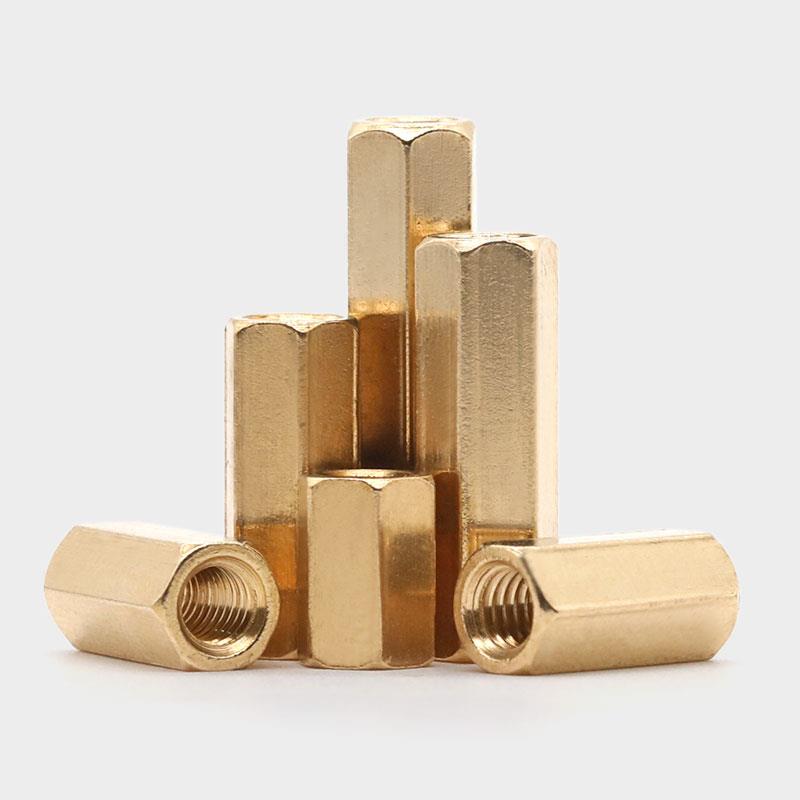 M1.6*0.35x2x4x5x6x8x10六角黄铜柱通孔全牙支撑连接螺母螺帽螺柱