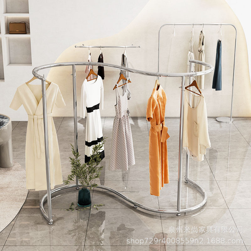 不锈钢银色创意S型圆弧形中岛架店铺中间货架服装陈列装饰展示架,模玩/动漫/周边/娃圈三坑/桌游,文化/体育周边,淘宝优惠券,粉丝福利购,淘宝优惠卷