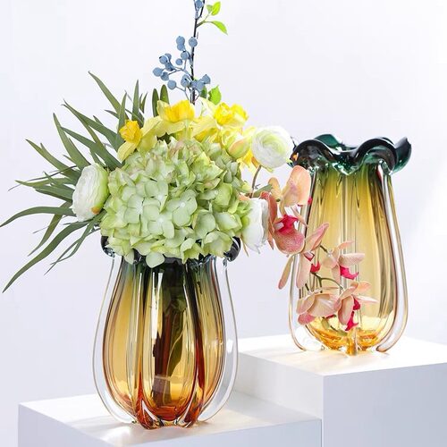 简约彩色琉璃花瓶客厅插花水培厚重玻璃花器餐厅民宿样板房装饰