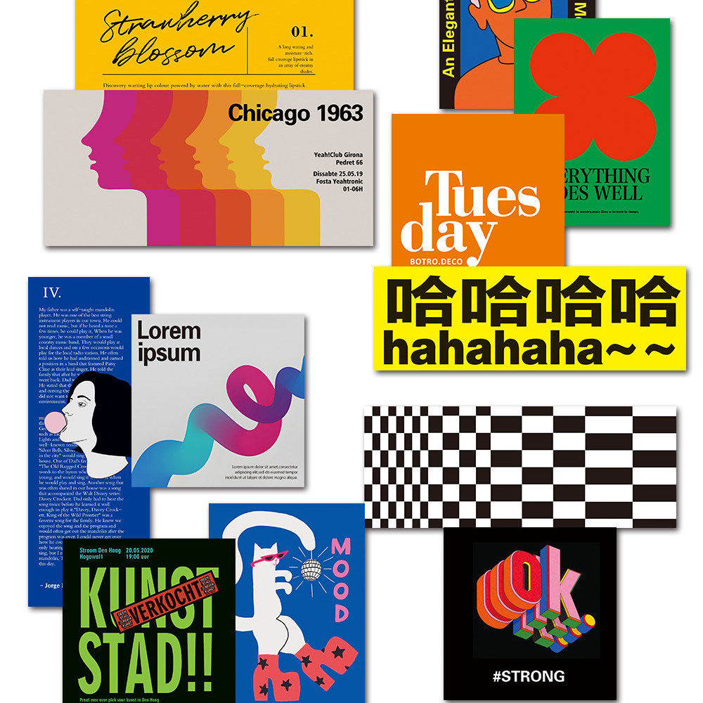 哈哈卡片ins风韩国插画师卡通人物套装摆拍道具宿舍墙面装饰贴画