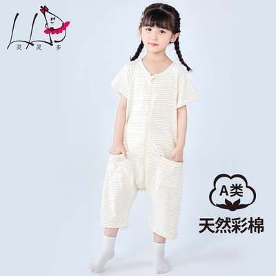 纯棉透气夏款半袖如厕连体睡衣