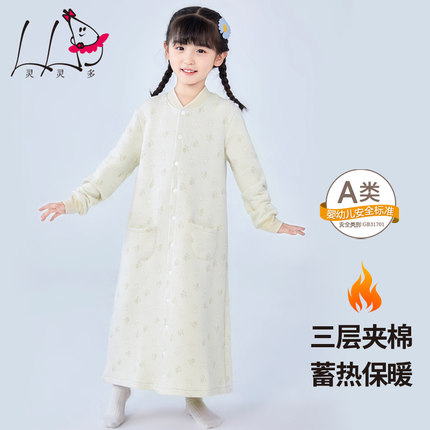 女童连体睡衣纯棉小女孩连身卡通睡袍秋冬款防蹬被加厚女孩睡衣
