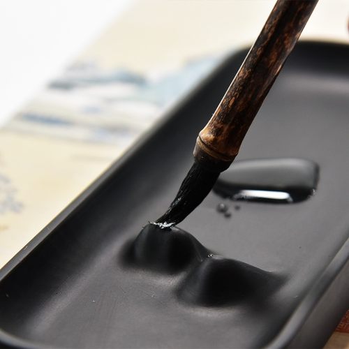 优选寒山平板砚台书法专用带盖墨碟歙砚端砚毛笔墨池学生笔墨纸砚