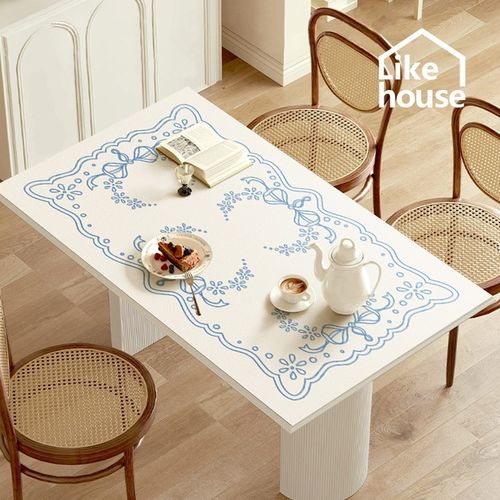 优选法式轻奢线条蝴蝶结西尔维皮革餐桌垫复古防水防油桌布茶几垫