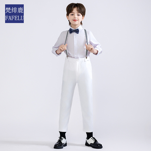 2025新款 套装 时髦休闲钢琴演出服校服儿童西服 背带裤 白色男童西装