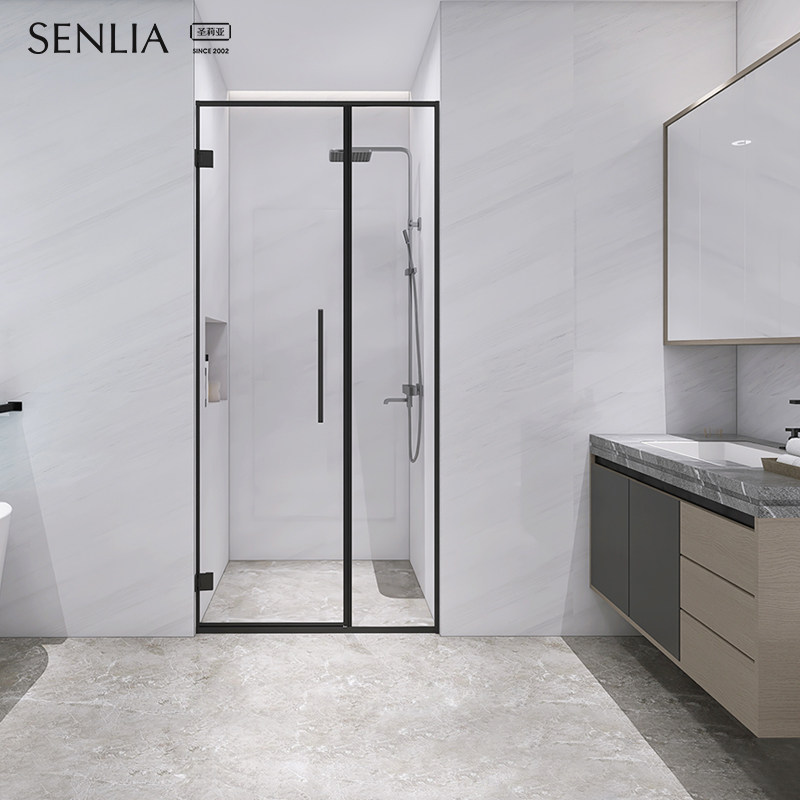 优选圣莉亚淋浴房浴室隔断玻璃推拉门一字窄边框极简不锈钢钢化玻
