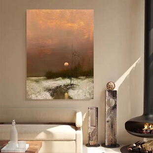 优选纯手绘油画侘寂风客厅沙发背景墙装 饰画莫奈肌理抽象风景玄关