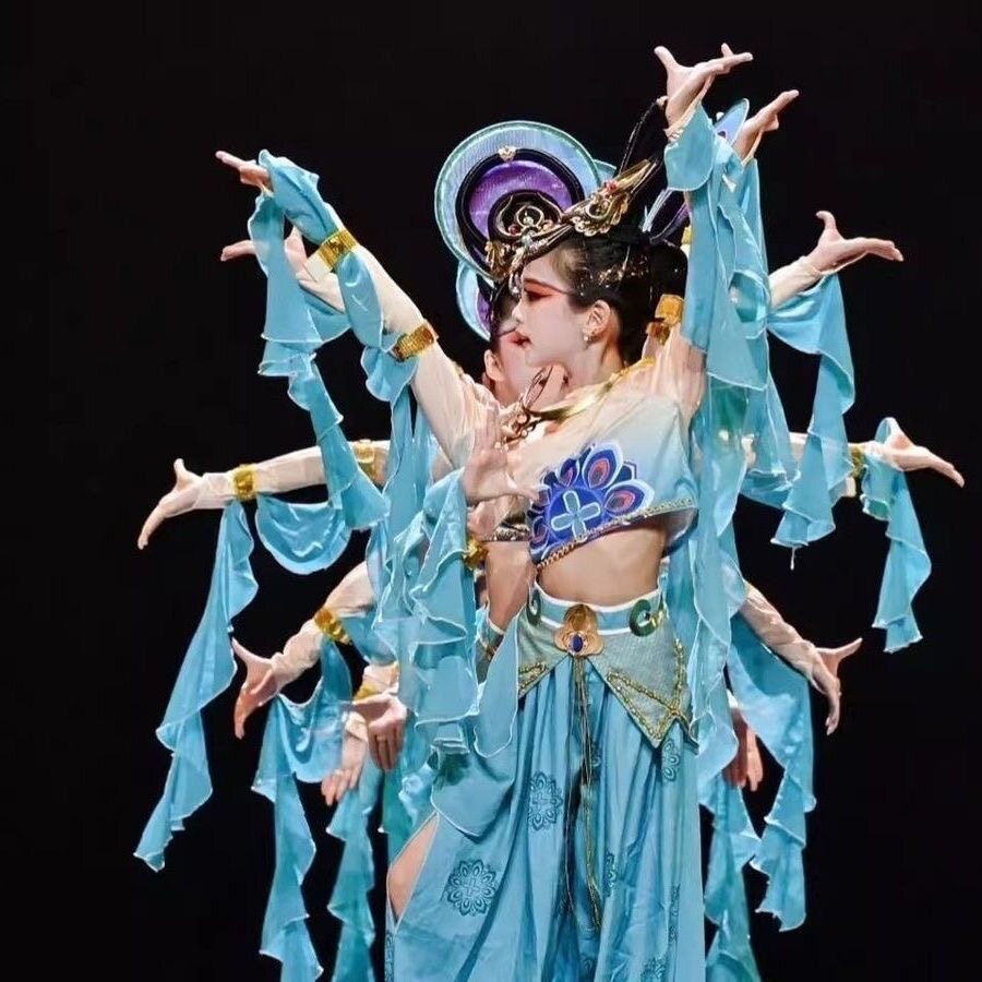 新款迦陵频伽敦煌舞蹈演出服儿童古典舞反弹琵琶飞天乐鼓表演服装图片