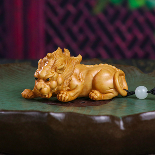 优选天然黄杨木公母貔貅手把件实木雕刻天禄貔咻招财把玩件桌面摆