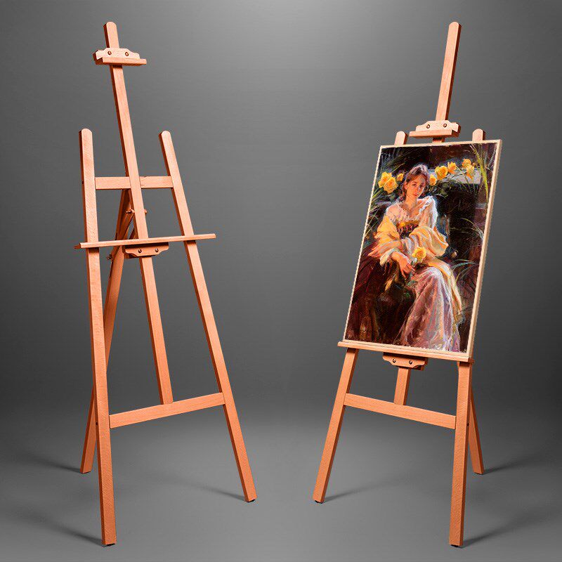 优选1.7米-2.3米棕色进口榉木制画架 折叠前倾式油画架 素描架 展