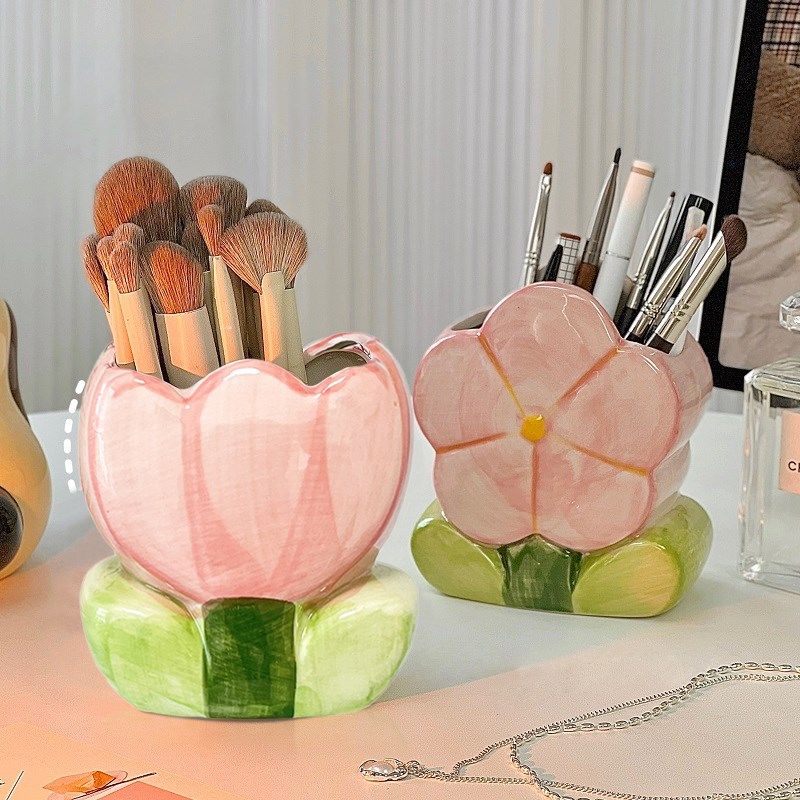 优选郁金香花朵笔筒化妆刷桶房间梳妆台桌面收纳摆件办公室文具置,收纳整理,笔筒,淘宝优惠券,粉丝福利购,淘宝优惠卷