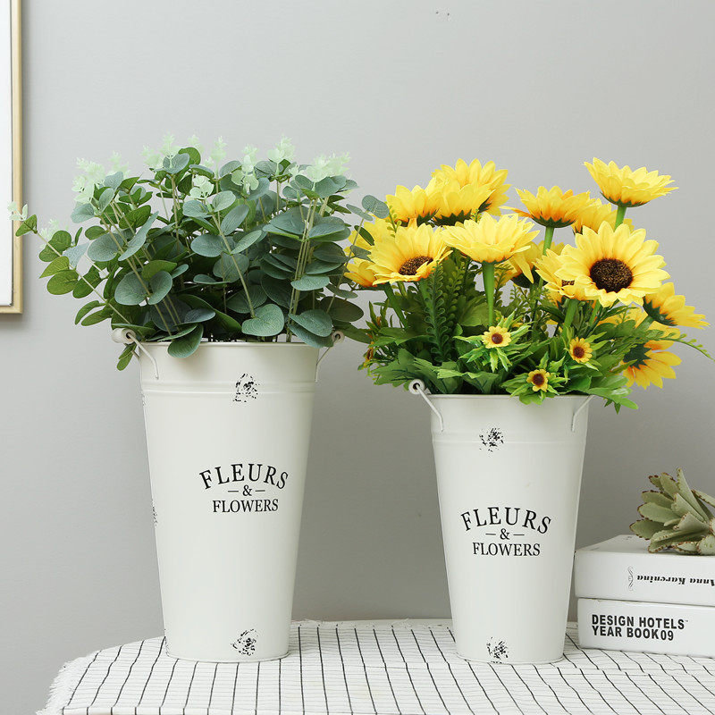 优选花桶干花花瓶插花铁皮桶 复古铁桶田园鲜花花桶铁艺家居装饰