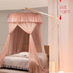 防蚊卧室公主风免安装 天地杆吊顶圆顶蚊帐家用吊挂落地式 加密宫廷