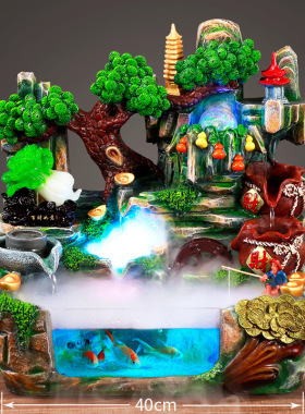 优选假山流水玻璃鱼池仿玉白菜工艺礼品客厅门厅开业养鱼装饰开业