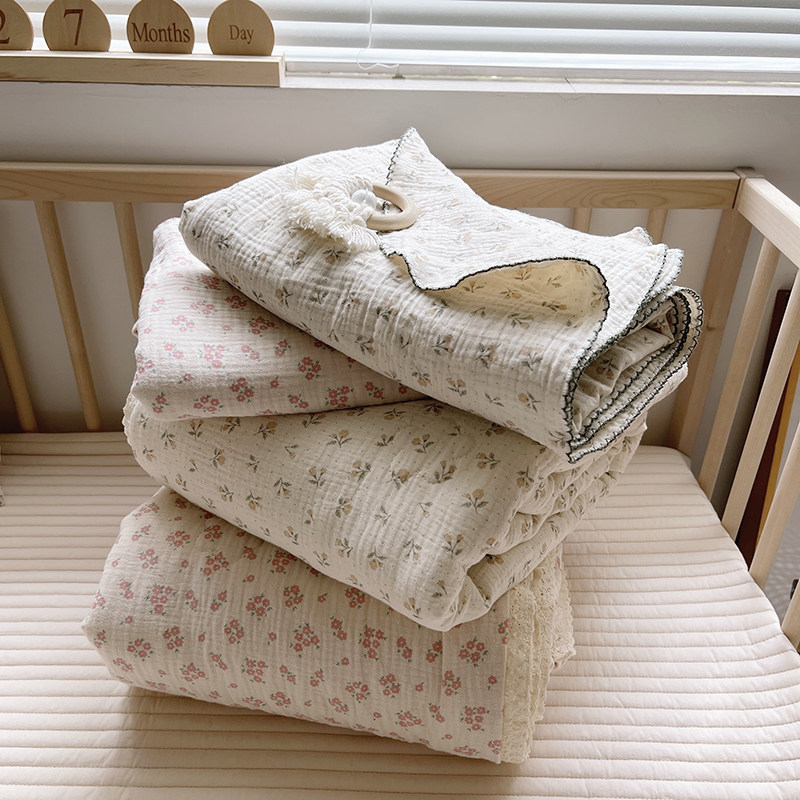 优选亲肤柔软四层纱布婴幼儿盖毯 全棉宝宝午休薄被 小清新碎花夏