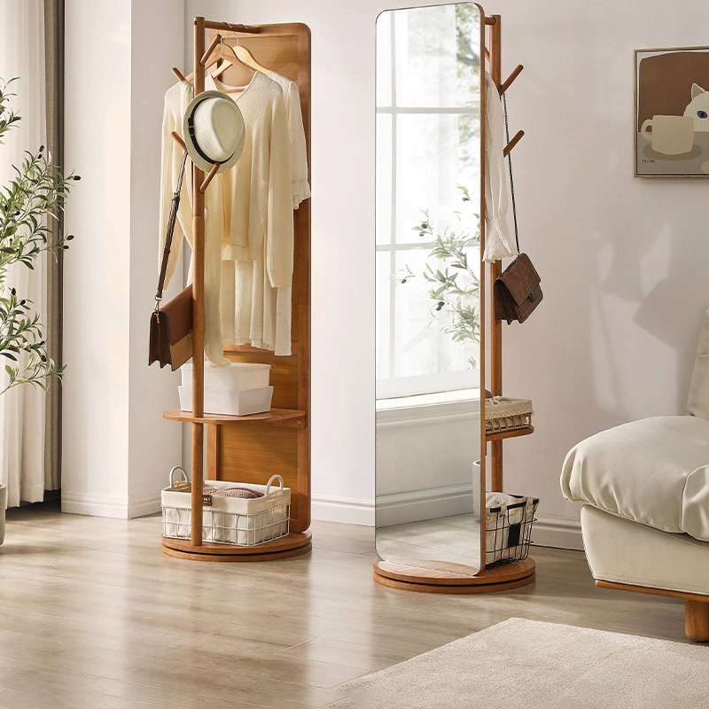 优选扬远实木旋转全身镜落地镜家用卧室可移动试衣镜挂衣架一体穿