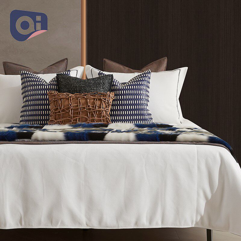 优选现代轻奢主卧蓝咖色样板房家居软装床上用品酒店样板间床品12