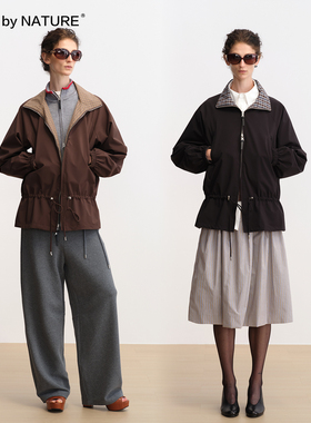 TRUE by NATURE 正反两穿格子拼接抽绳收腰阔版双拉头夹克外套