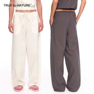 TRUE by NATURE 复古中腰刺绣抽绳系带廓形宽松阔腿伞兵休闲裤