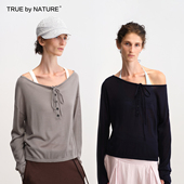 TRUE 上衣 一衣多穿抽绳可调节半开领斜肩T恤一字肩长袖 NATURE