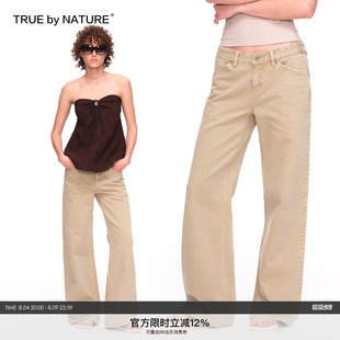 TRUE by NATURE 复古水洗做旧斜纹面料简约百搭低腰直筒牛仔裤女