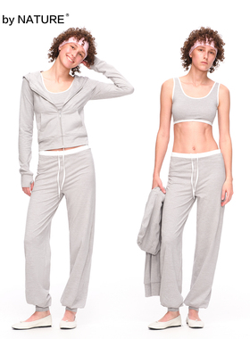 TRUE by NATURE 简约运动灰色卫衣三件套吊带小背心宽松卫裤套装
