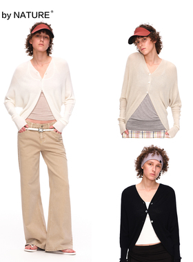 TRUE by NATURE 蝙蝠袖V领斗篷春季轻薄针织简约长袖开衫外套