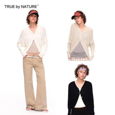 =V领斗篷轻薄针织简约长袖开衫