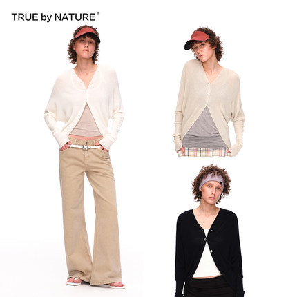 TRUE by NATURE 蝙蝠袖V领斗篷春季轻薄针织简约长袖开衫外套