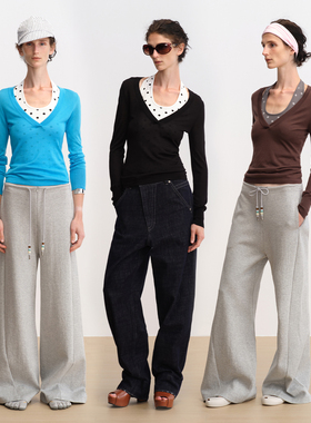 TRUE by NATURE 波点撞色收腰叠穿吊带长袖T恤两件套正肩针织衫女