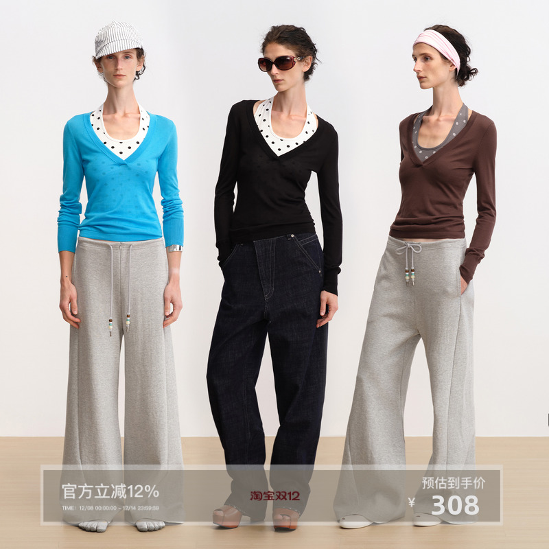 波点撞色两件套叠穿长袖针织衫