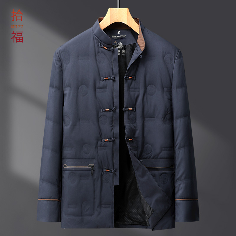 中老年爸爸羽绒服唐装冬季国风加厚保暖日常百搭爷爷套装外套男装