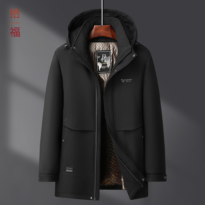 中老年男士连帽可脱卸内胆棉衣