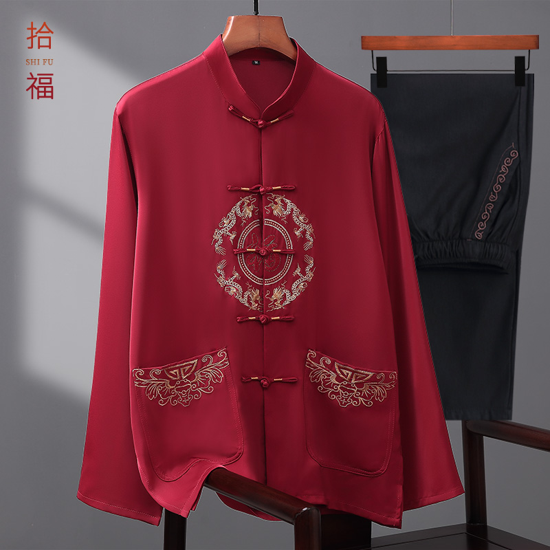 拾福中老年情侣长袖唐装送礼过寿