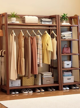 实木衣帽架落地卧室家用挂衣架简易晾衣架床尾多功能收纳架置物架