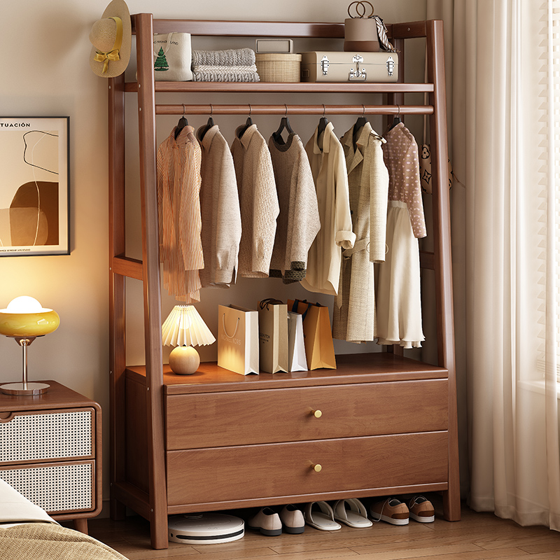 实木床头柜衣帽架一体家用