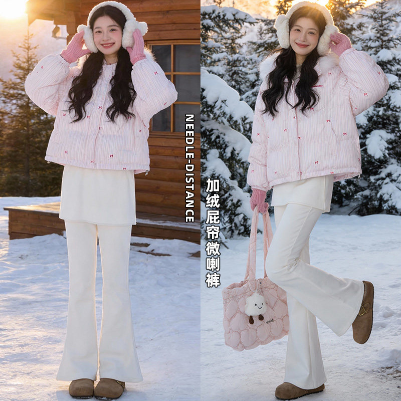 秋冬加厚高腰修身假两件屁帘喇叭裤2026新款显瘦舒适加绒休闲裤,女装/女士精品,休闲裤,淘宝优惠券,粉丝福利购,淘宝优惠卷