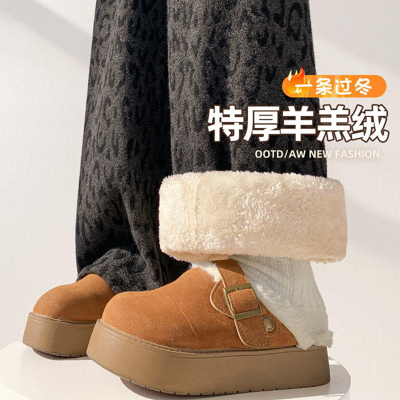 加绒加厚黑灰色羊羔绒豹纹阔腿裤女秋冬棉裤慵懒高腰垂感显瘦裤子,女装/女士精品,休闲裤,淘宝优惠券,粉丝福利购,淘宝优惠卷