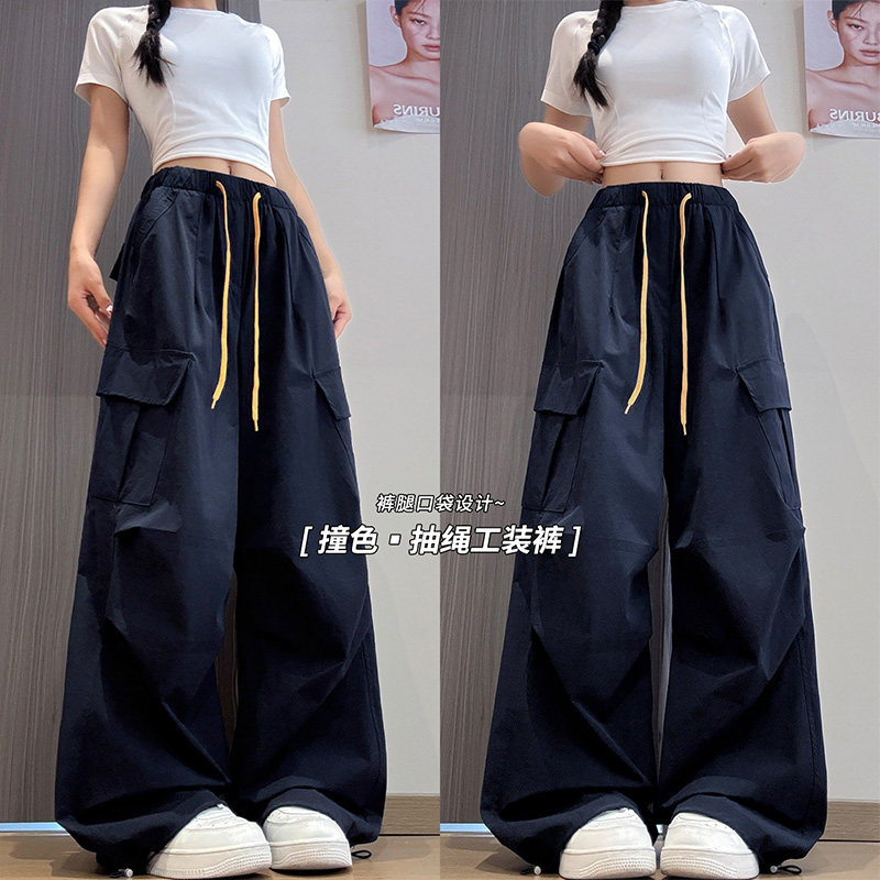抽绳美式工装裤女2026春季新款高腰显瘦韩版通勤风休闲登山运动裤