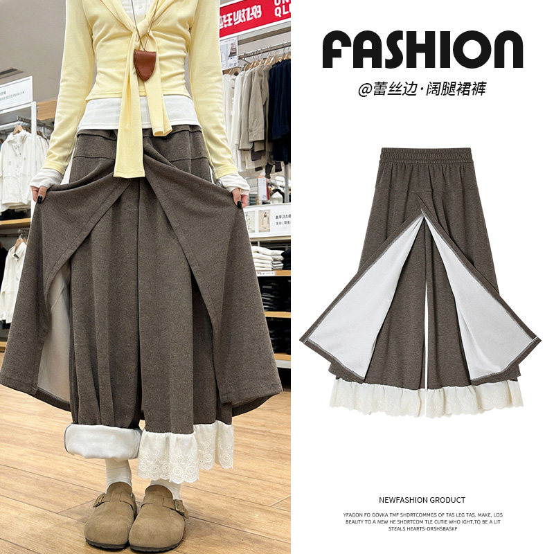 拼接蕾丝花边阔腿裤女秋冬季2026年新款慵懒日常今年流行梧桐裙裤,女装/女士精品,休闲裤,淘宝优惠券,粉丝福利购,淘宝优惠卷