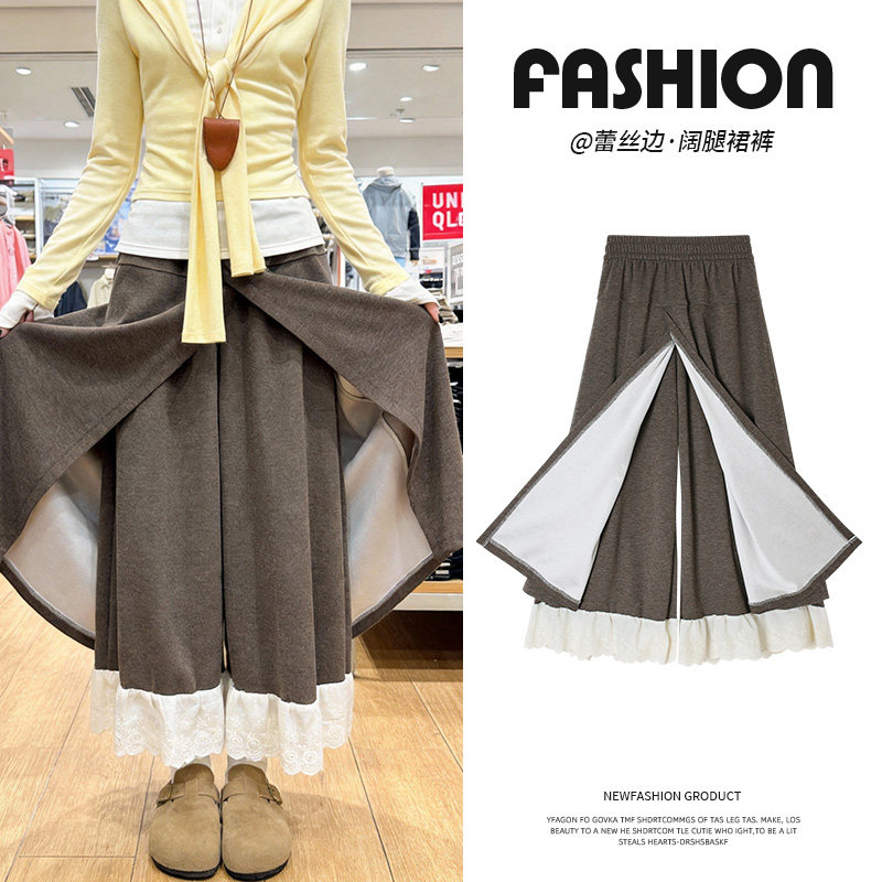 今年流行梧桐裙裤女秋冬季2026年新款慵懒日常拼接蕾丝花边阔腿裤,女装/女士精品,休闲裤,淘宝优惠券,粉丝福利购,淘宝优惠卷