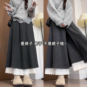 蕾丝拼接裙裤 裙 假两件屁帘显瘦松弛感慵懒阔腿裤 女2025秋冬季 新款