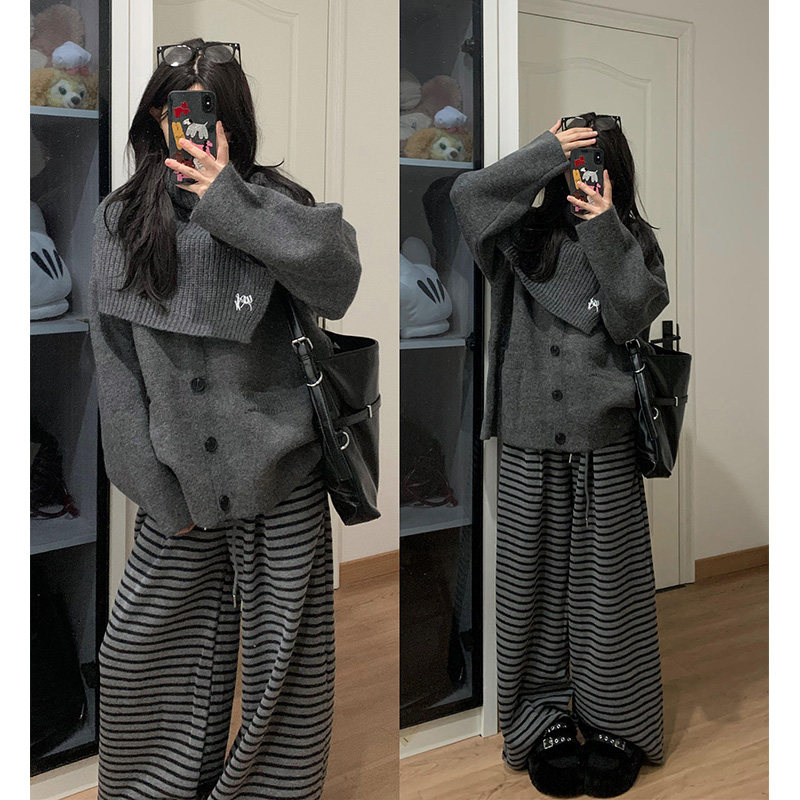 复古条纹阔腿裤女 2026 秋冬小个子高腰宽松垂感显瘦百搭休闲长裤,女装/女士精品,休闲裤,淘宝优惠券,粉丝福利购,淘宝优惠卷