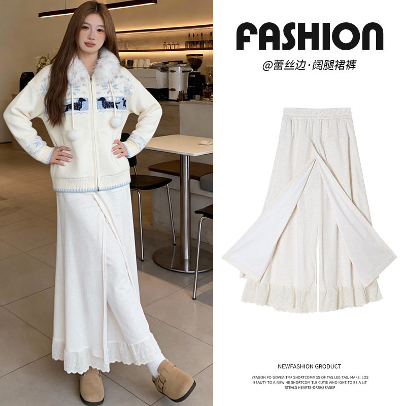 拼接蕾丝花边阔腿裤女冬2026新款日常小个子百搭流行加绒梧桐裙裤,女装/女士精品,休闲裤,淘宝优惠券,粉丝福利购,淘宝优惠卷