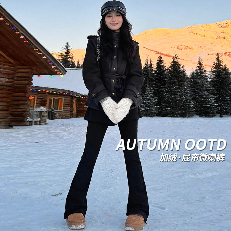 175高个子加长黑色加绒微喇牛仔裤女冬季新款高腰显瘦弹力马蹄裤,女装/女士精品,休闲裤,淘宝优惠券,粉丝福利购,淘宝优惠卷