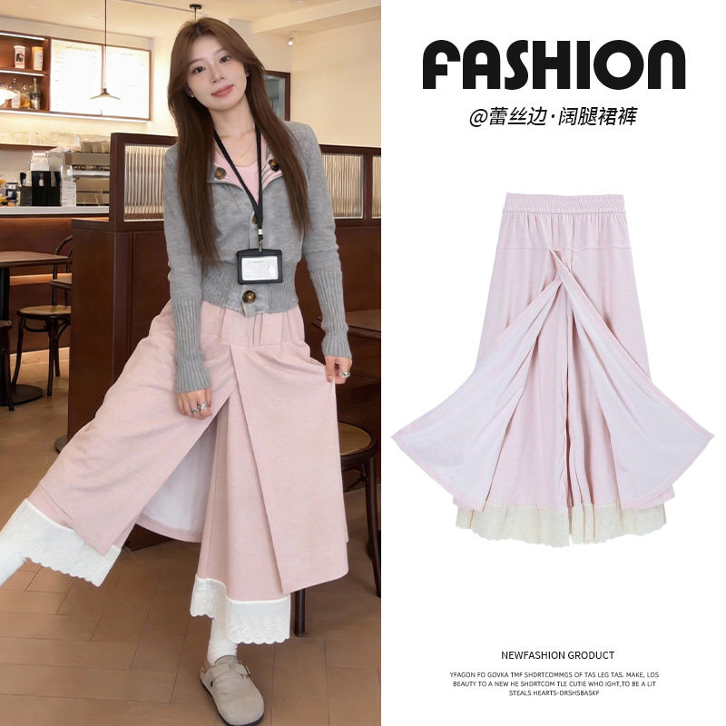 拼接蕾丝花边阔腿裤女秋冬2026新款百搭舒适宽松今年流行梧桐裙裤,女装/女士精品,休闲裤,淘宝优惠券,粉丝福利购,淘宝优惠卷