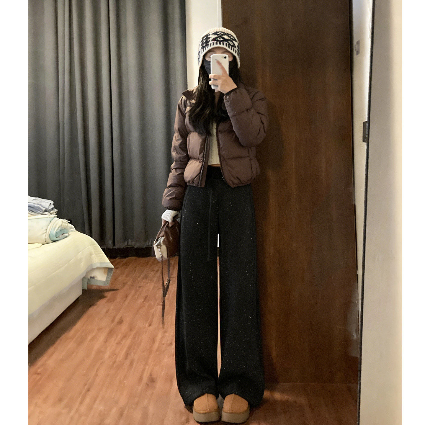 星空亮片毛呢加绒加厚亮线阔腿裤女2026秋冬新款显瘦宽松百搭休闲,女装/女士精品,休闲裤,淘宝优惠券,粉丝福利购,淘宝优惠卷