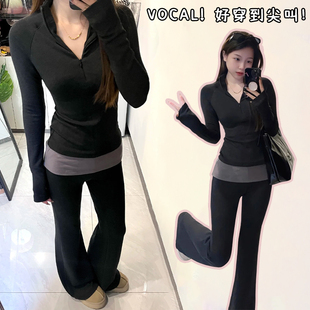 秋冬加绒高腰显高显瘦垂坠感微喇叭裤女2025休闲款糯米拖地阔腿裤